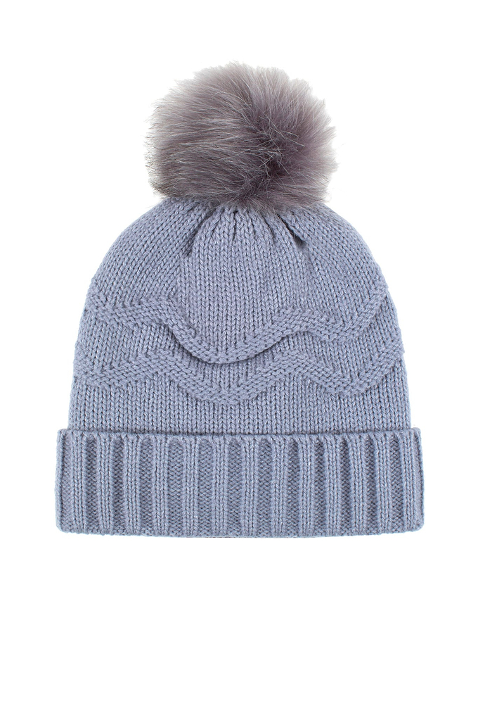 Heat Holders Courtney Roll-Up Hat with Pom Pom Dusty Blue - Flat