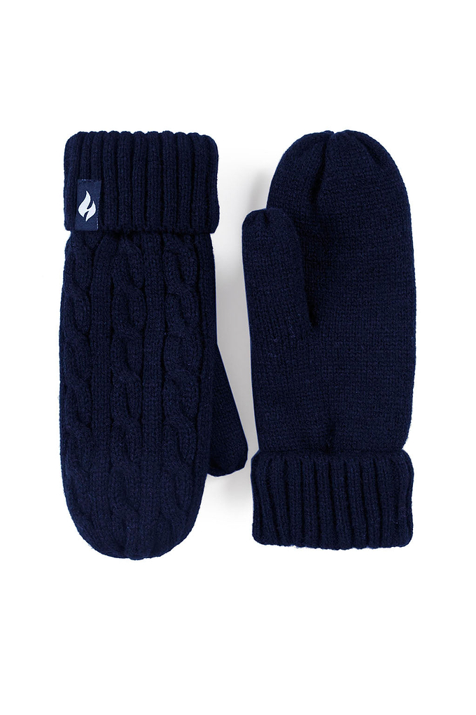 Heat Holders Women's Jackie Cable Knit Thermal Mittens Navy #color_navy