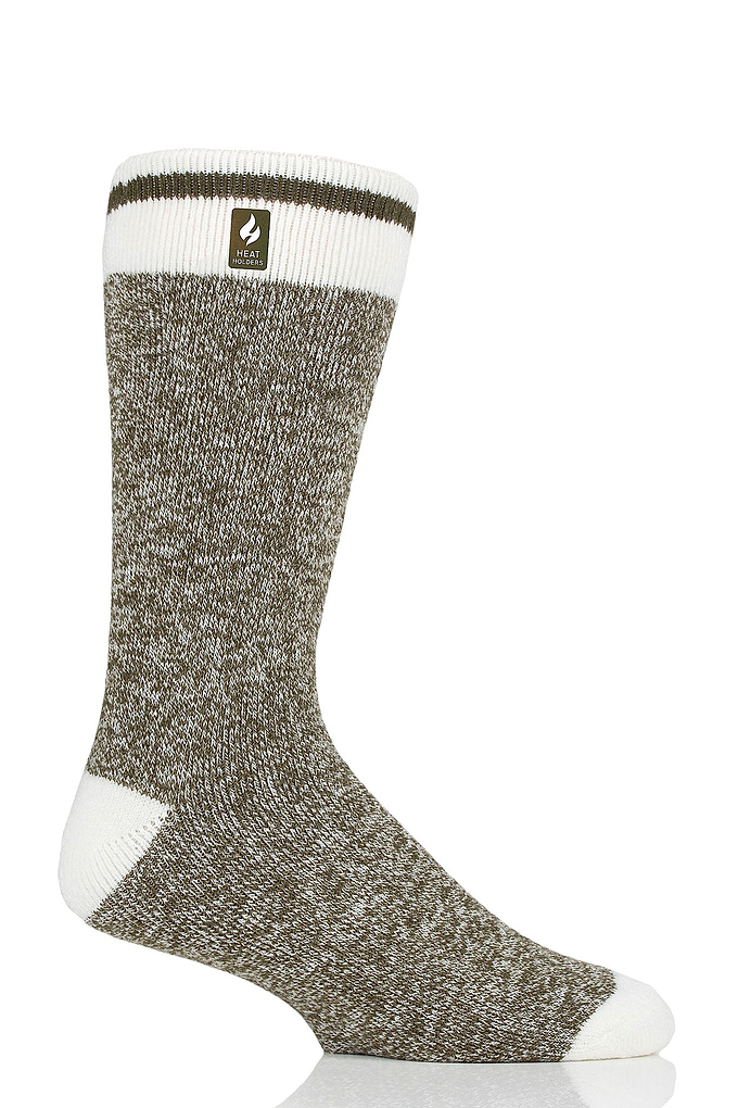 Heat Holders Men's Bunting Lite Cream Block Twist Thermal Crew Sock Forest Green #color_forest green