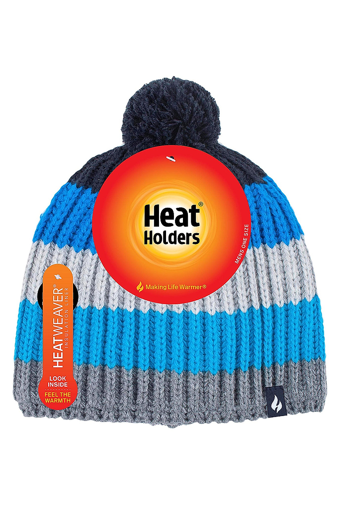 Heat Holders Mens Ian Snowsports Block Stripe Hat Grey/Blue - Packaging