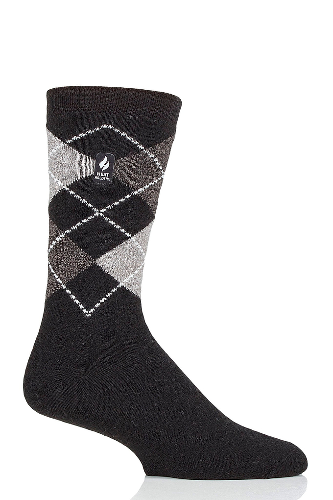 Heat Holders Men's Jake Ultra Lite Argyle Thermal Crew Sock Black #color_black