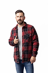 Heat Holders Mens Jax Long Sleeve Plaid Shirt Jacket Crimson/Black - Model