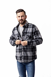 Heat Holders Mens Jax Long Sleeve Plaid Shirt Jacket Grey/Black - Model