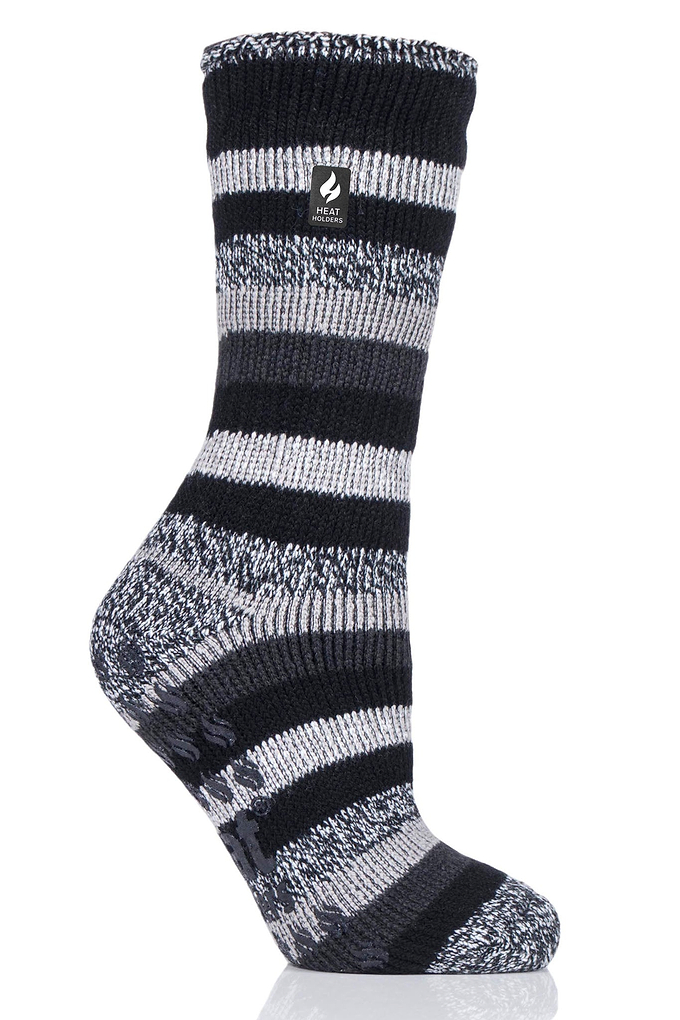 Heat Holders Petunia Women's Original Stripe Crew Slipper Sock Black #color_black