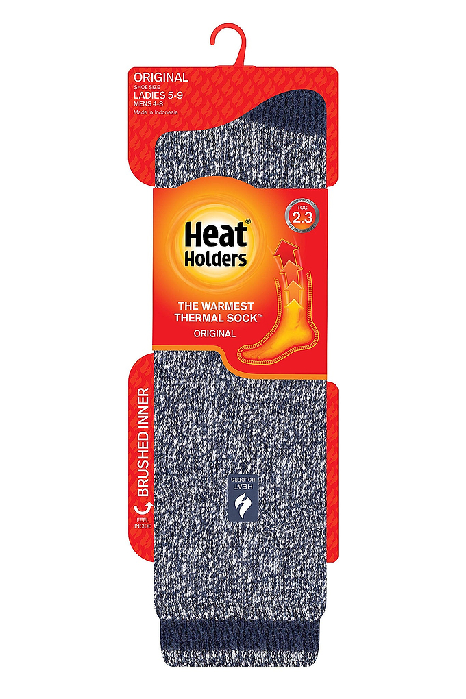 Heat Holders Women's Ashley Twist Long Thermal Sock Soft Navy/Cream - Packaging