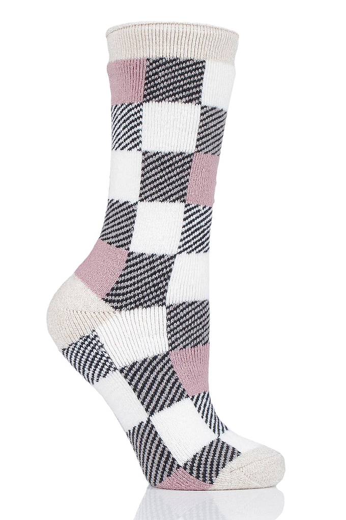 Heat Holders Women's Britney Lite Buffalo Checked Thermal Crew Sock Cream #color_cream