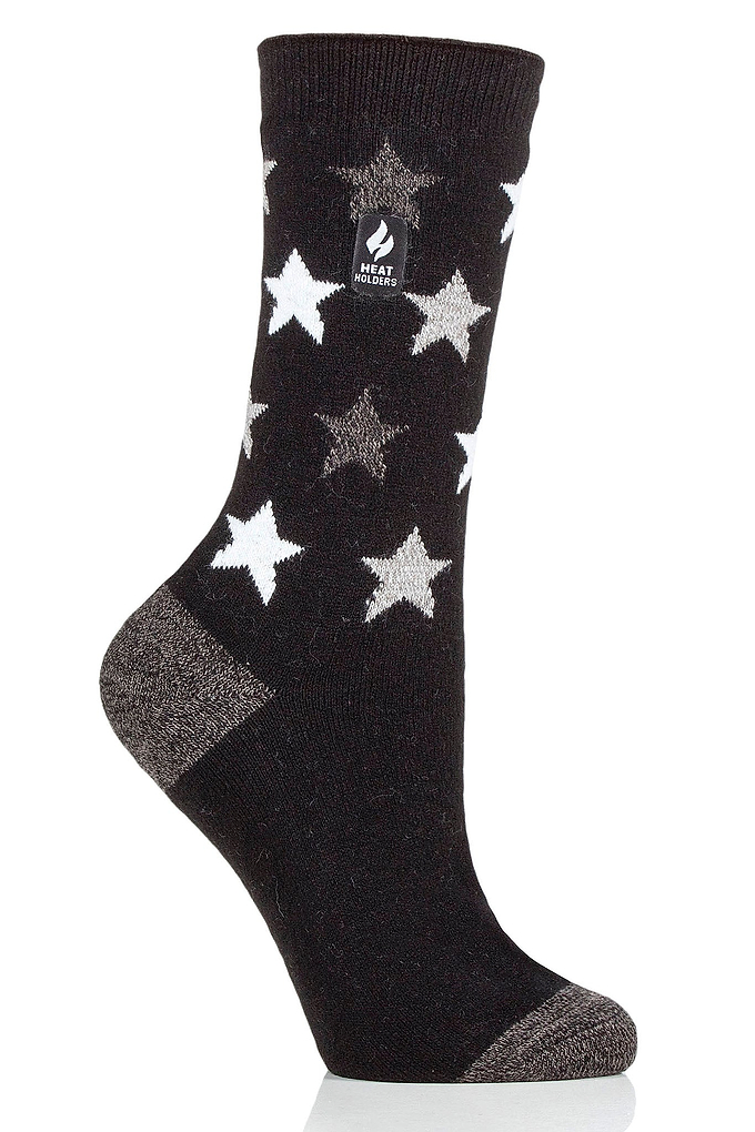 Heat Holders Women's Cosmos Ultra Lite Solid Star Thermal Crew Sock Black #color_black