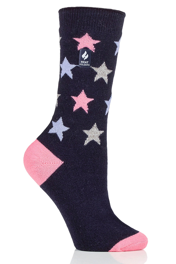 Heat Holders Women's Cosmos Ultra Lite Solid Star Thermal Crew Sock Navy #color_navy