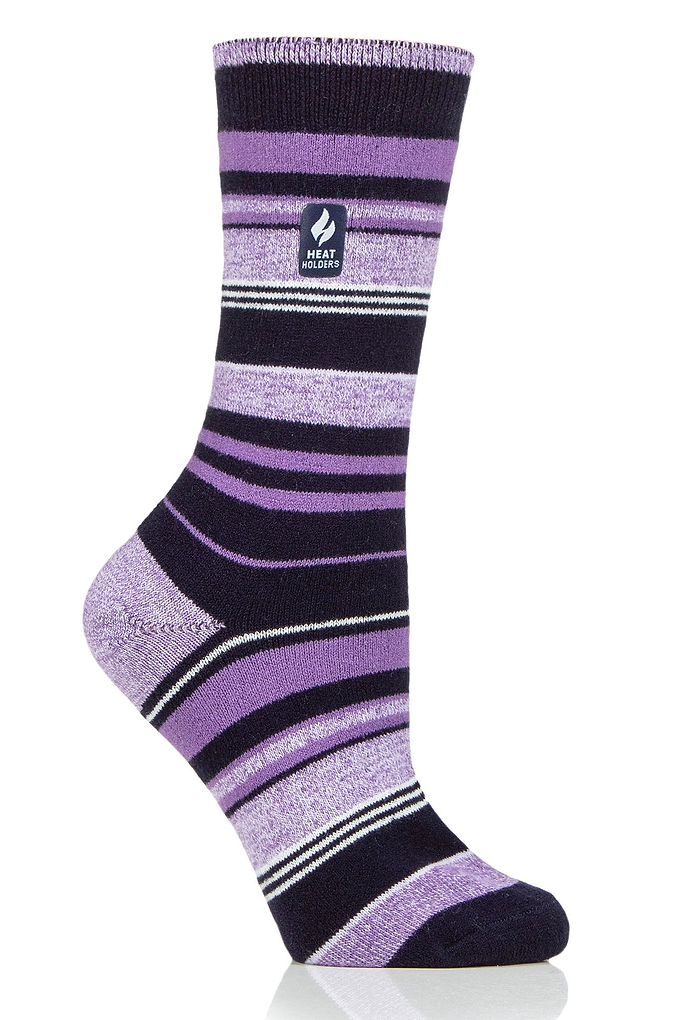 Heat Holders Women's Heather Ultra Lite Stripe Thermal Crew Sock Navy/Purple #color_navy/purple