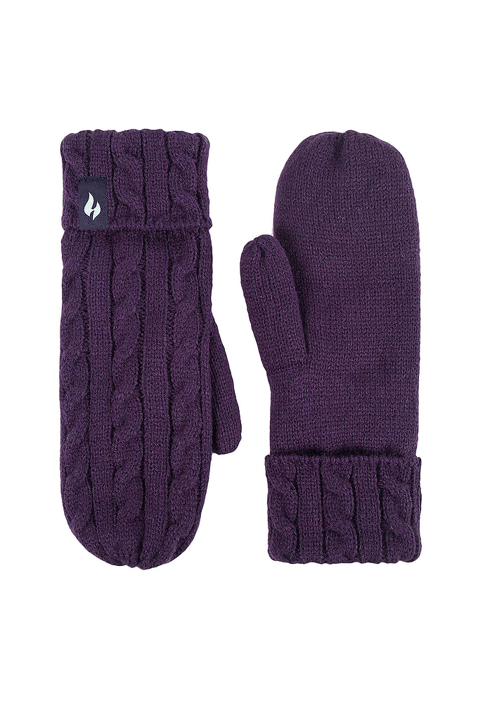 Heat Holders Women's Jackie Cable Knit Thermal Mittens Purple #color_purple