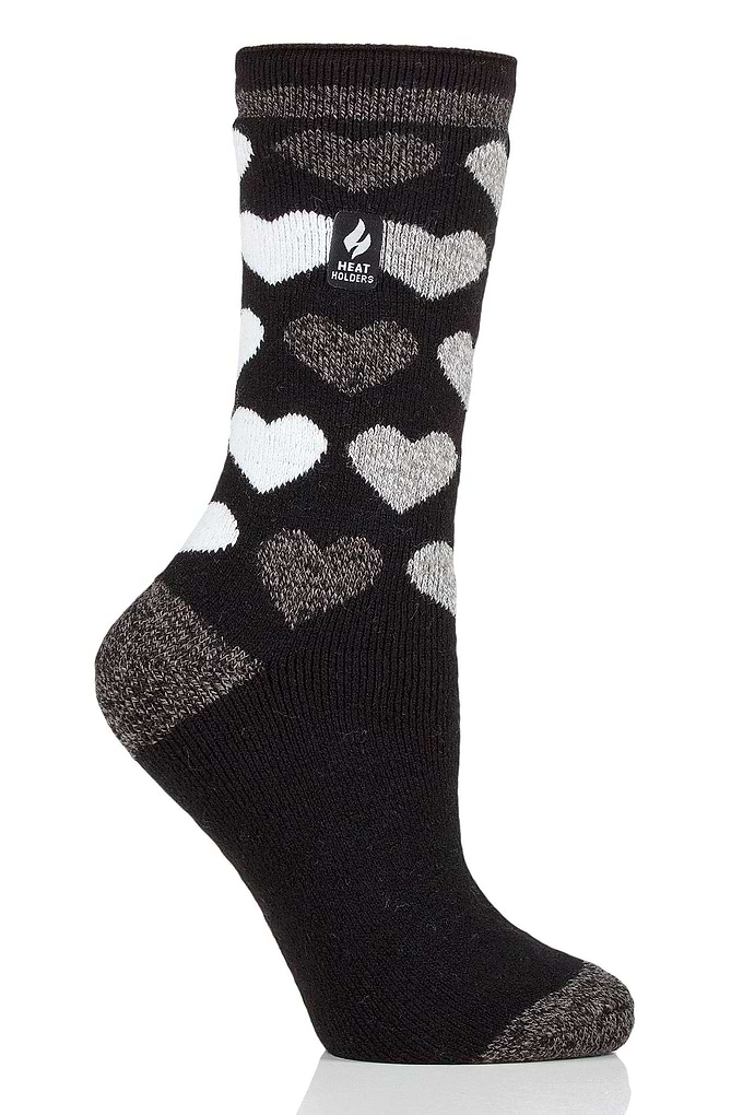 Heat Holders Women's Jennifer Lite Heart Thermal Crew Sock Black Mono #color_black mono