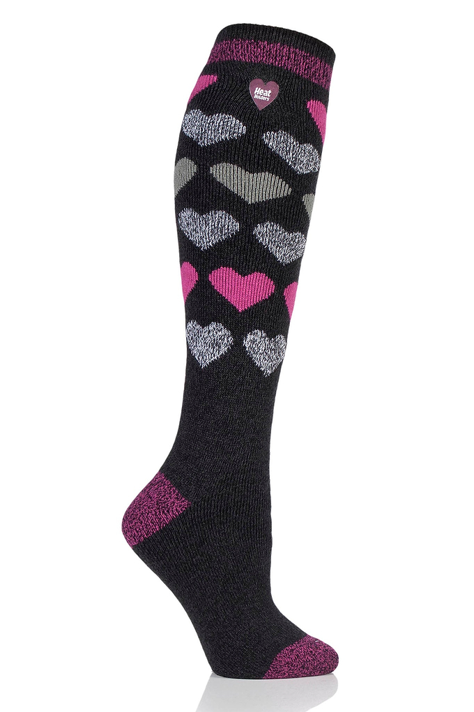 Heat Holders Women's Laura Lite Jacquard Hearts Thermal Long Sock Black/Charcoal #color_black/charcoal