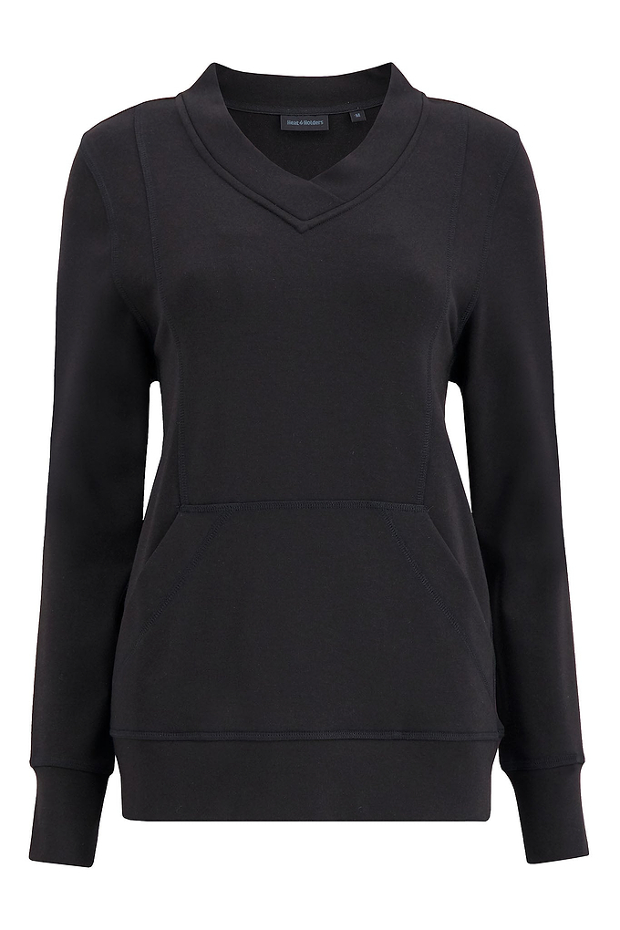 Heat Holders Women's Lydia LITE V-Neck Thermal Lounge Top Black #color_black