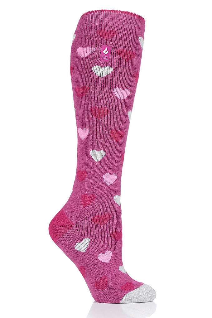 Heat Holders Women's Mahonia Lite Jacquard Hearts Long Thermal Sock Pink #color_pink