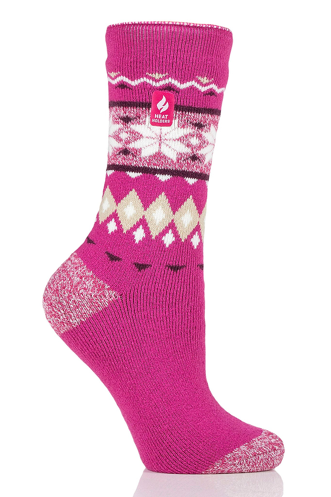 Heat Holders Women's Melissa Lite Fairisle Thermal Crew Sock Raspberry/Cream #color_raspberry/cream