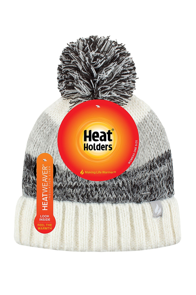 Heat Holders Women's Sloane Feather Knit Roll Up Thermal Hat Charcoal - Packaging