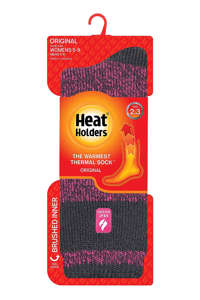 Heat Holders Womens Snowdrop Block Twist Crew Raspberry/Charcoal - Pack