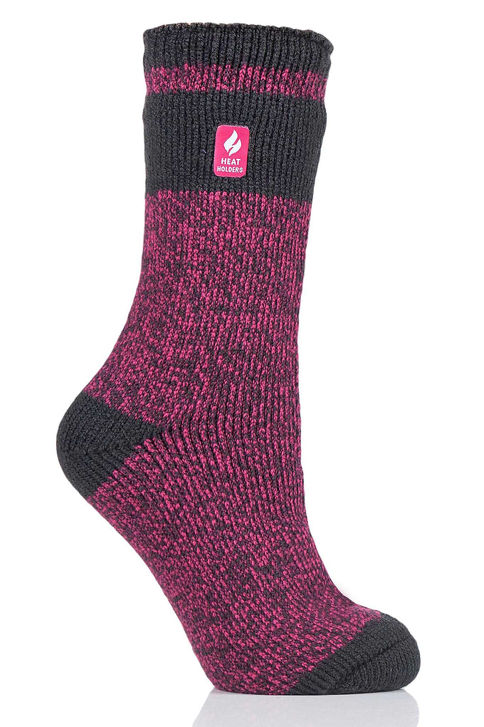 Heat Holders Womens Snowdrop Block Twist Crew Raspberry/Charcoal #color_raspberry/charcoal