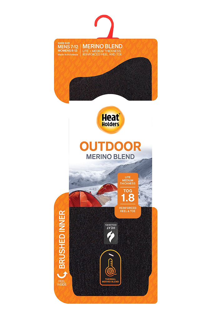 Heat Holders Mens Lite Merino Wool Crew Sock Black Packaging