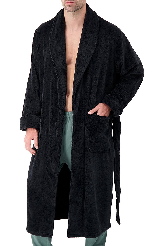 Heat Holders Mens Spa Robe Black Model - Open Front Side