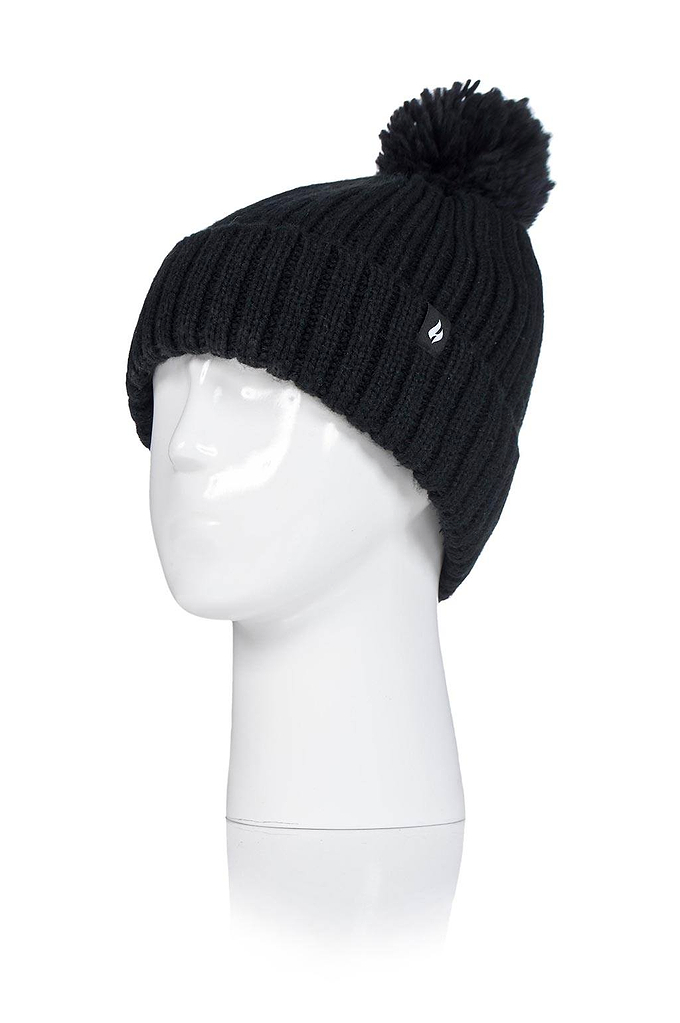 Heat Holders Women's Arden Knitted Thermal Hat With Pom-Pom Black #color_black