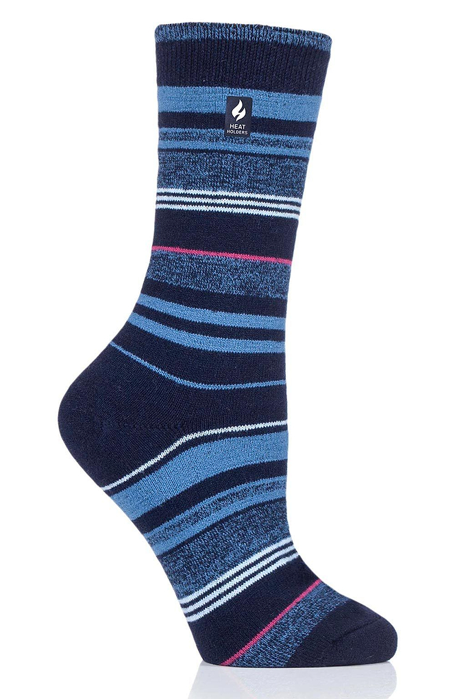 Heat Holders Women's Heather Ultra Lite Stripe Thermal Crew Sock Navy #color_navy