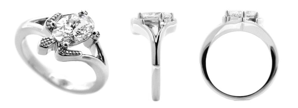 Finalized sea turtle engagement ring shown front side and back
