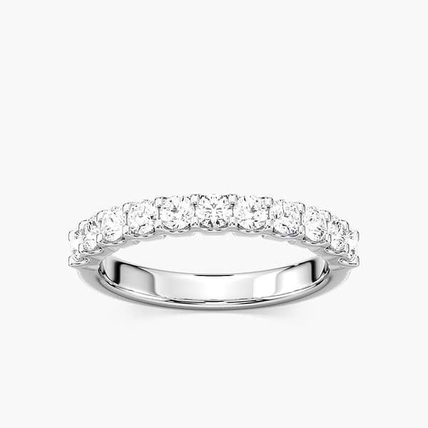 Shown with 0.50ctw Lab Diamonds in 14k White Gold|Ethical diamond accented wedding band with 11 round cut lab grown diamonds set in recycled 14k white gold