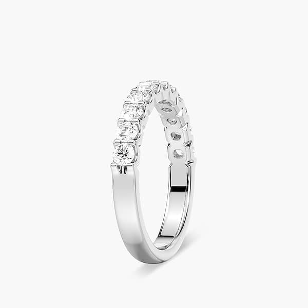 Shown with 0.50ctw Lab Diamonds in 14k White Gold|Ethical diamond accented wedding band with 11 round cut lab grown diamonds set in recycled 14k white gold