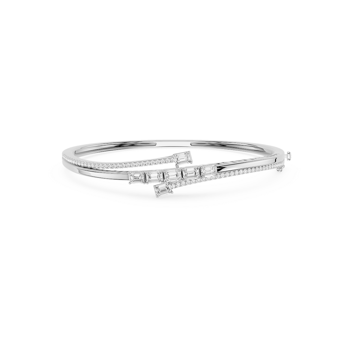2 ⅕ ctw Emerald and Round Lab Grown Diamond Bypass Bangle