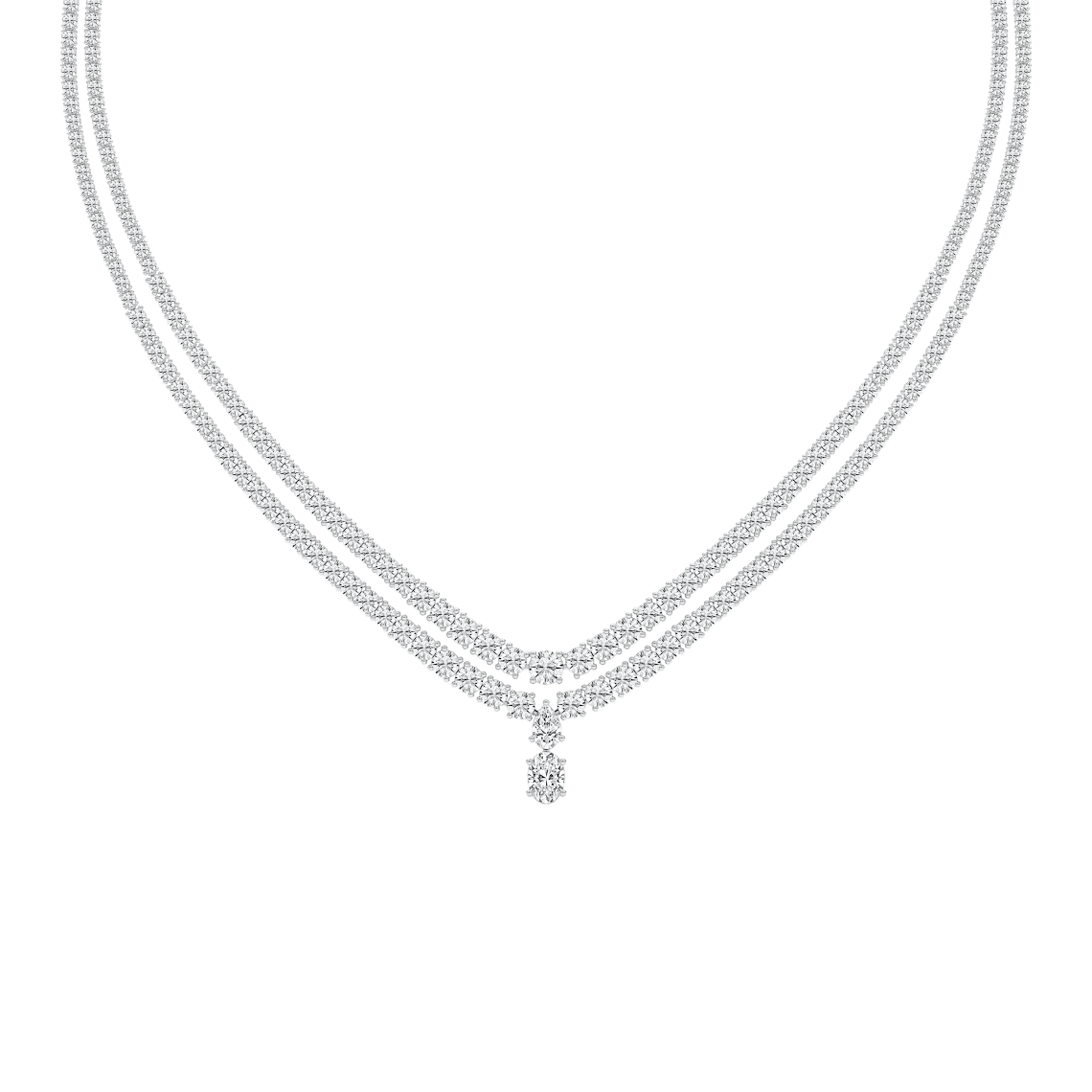 26 ⅓ ctw Round Lab Grown Diamond Double Row Drop Tennis Necklace