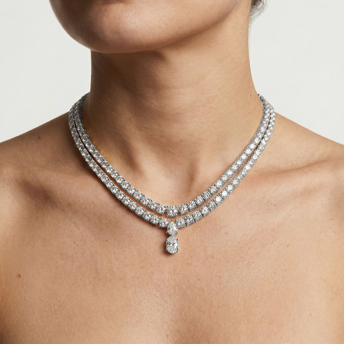 26 ⅓ ctw Round Lab Grown Diamond Double Row Drop Tennis  display picture 2