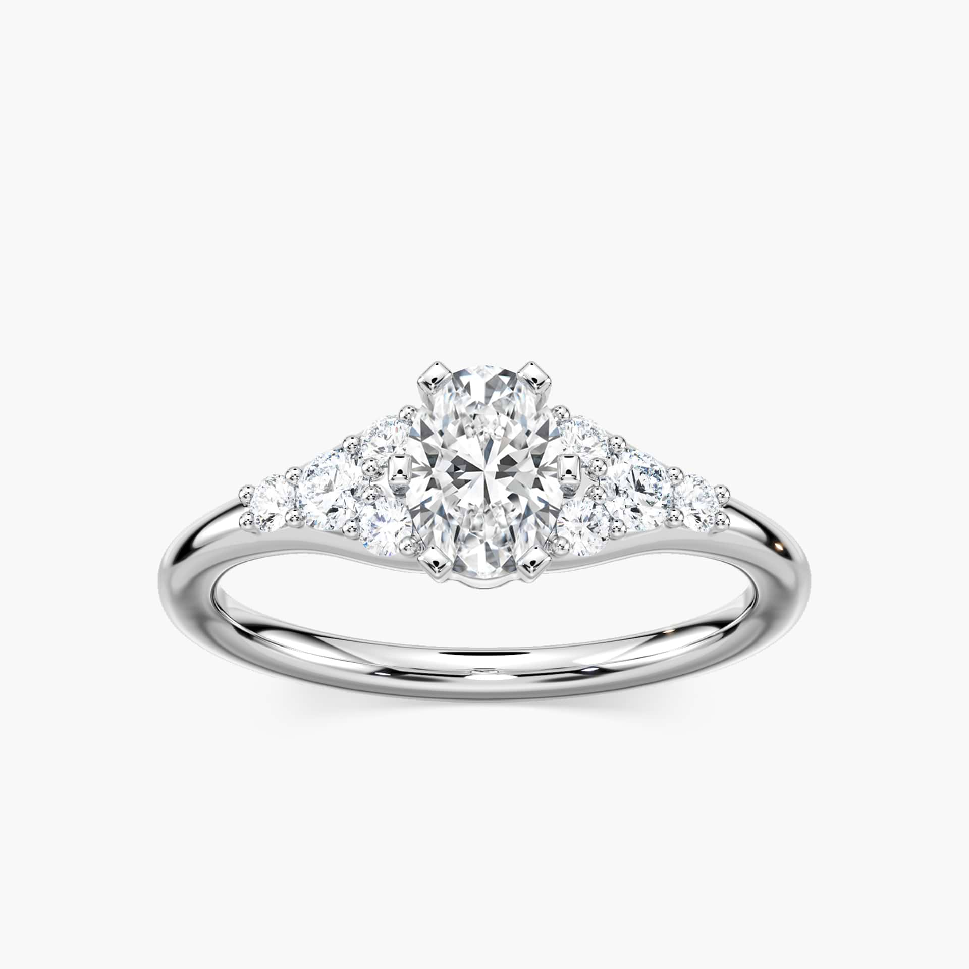 Amira Oval Lab Grown Diamond Six Prong Side Stone Engagement Ring