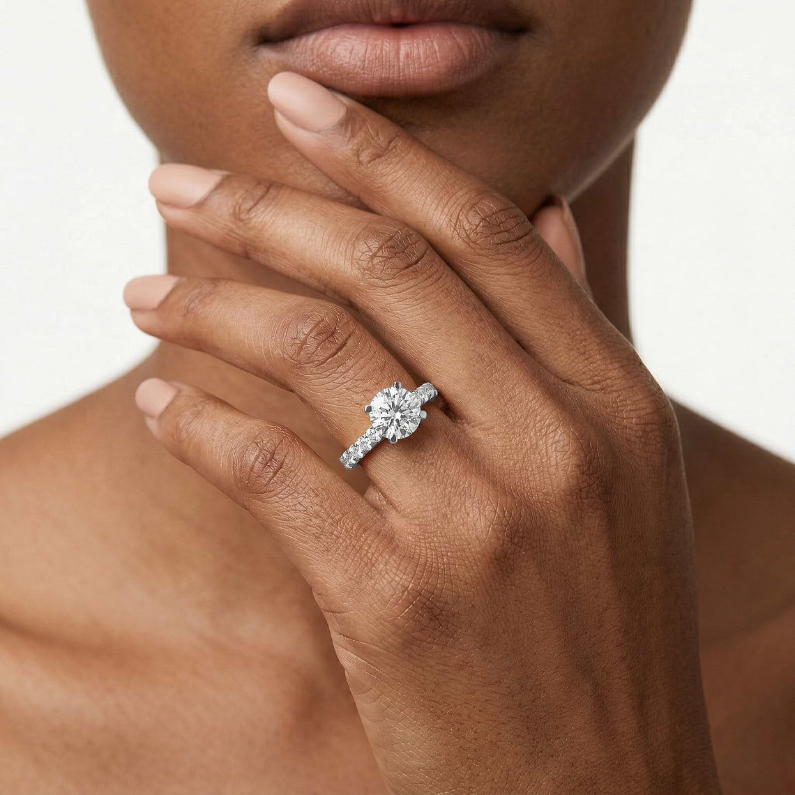 Anika 1 ½ ctw Round Lab Grown Diamond Bridge Side Stone Engagement