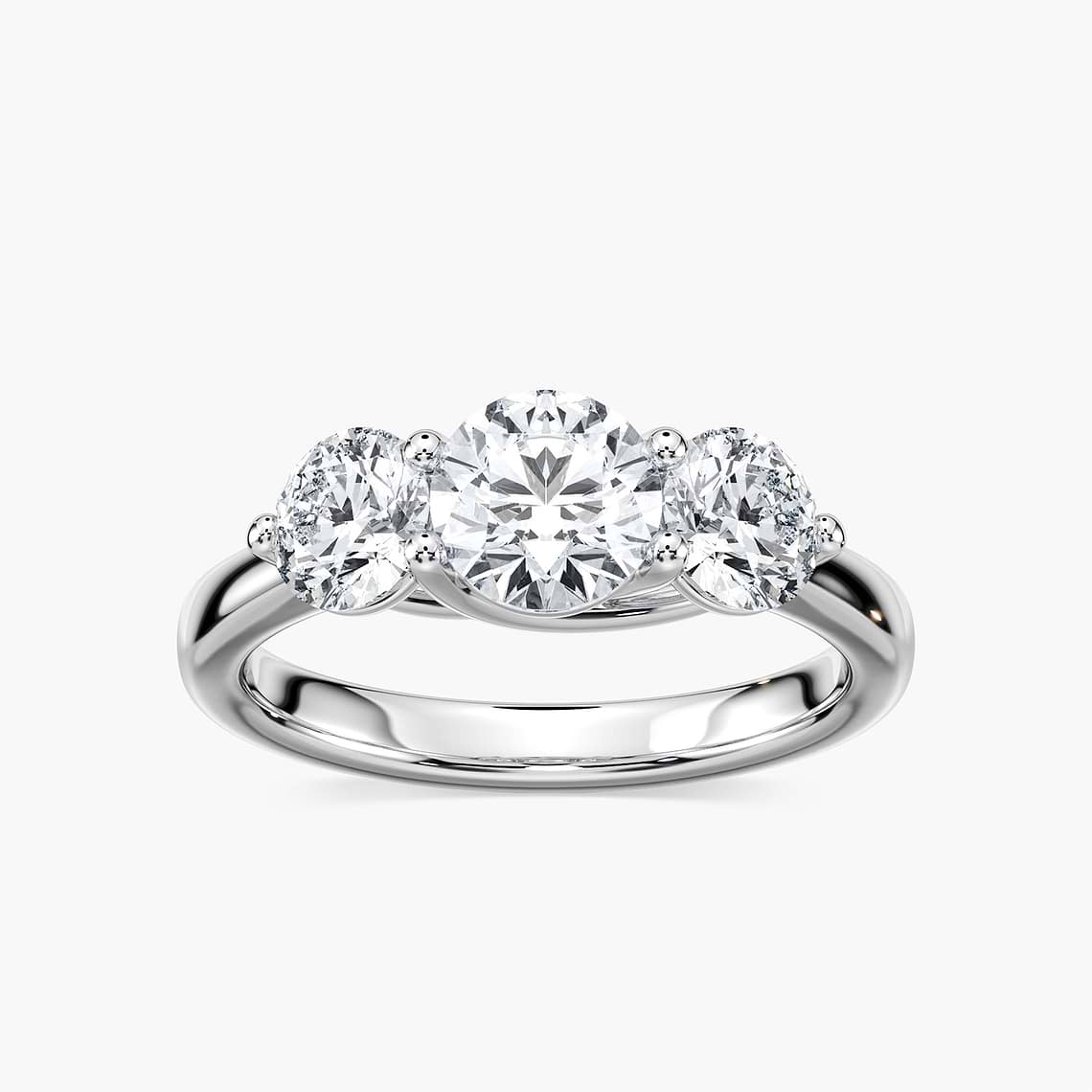Alexis Round Lab Grown Diamond Trellis Three Stone Engagement Ring
