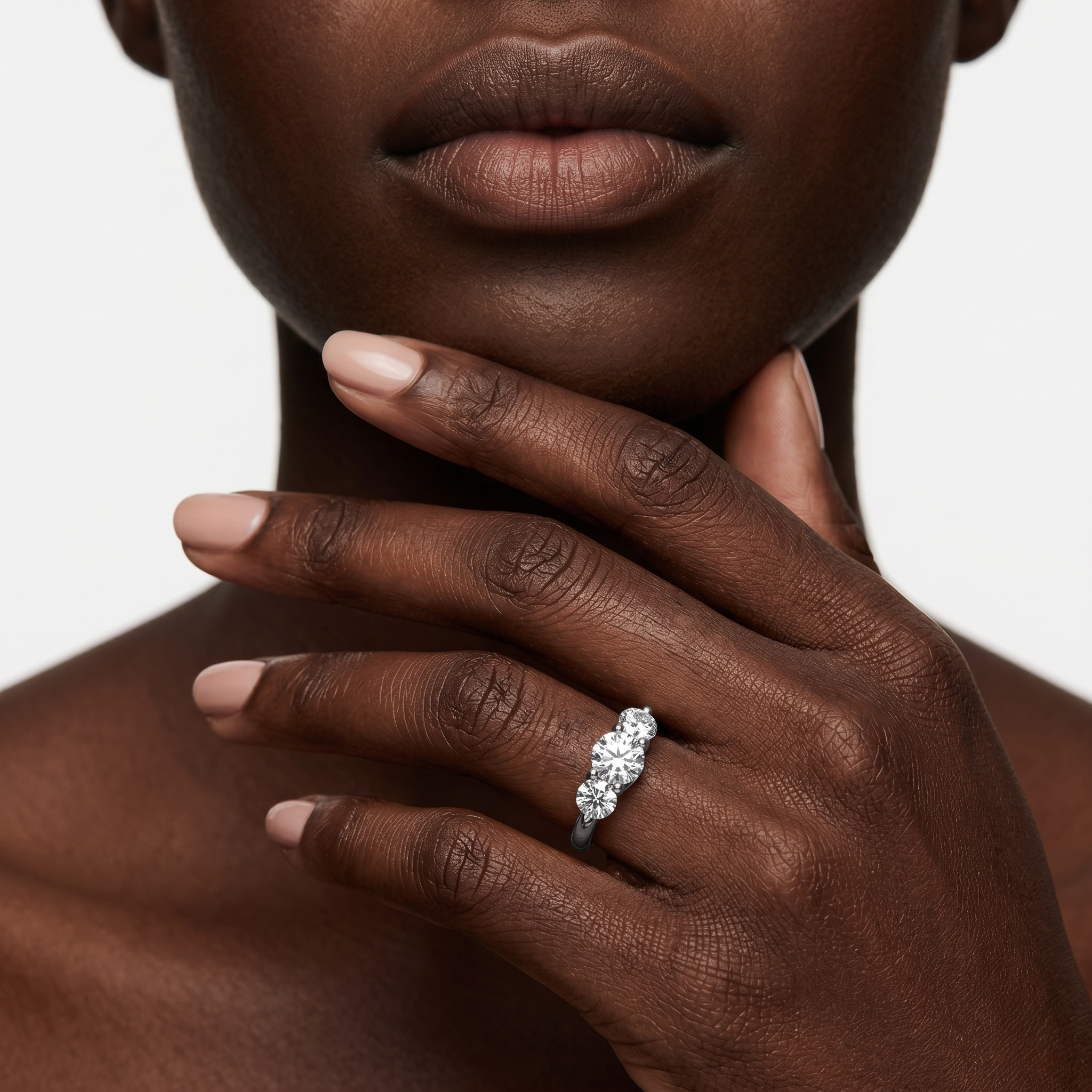 Alexis Round Lab Grown Diamond Trellis Three Stone Engagement Ring