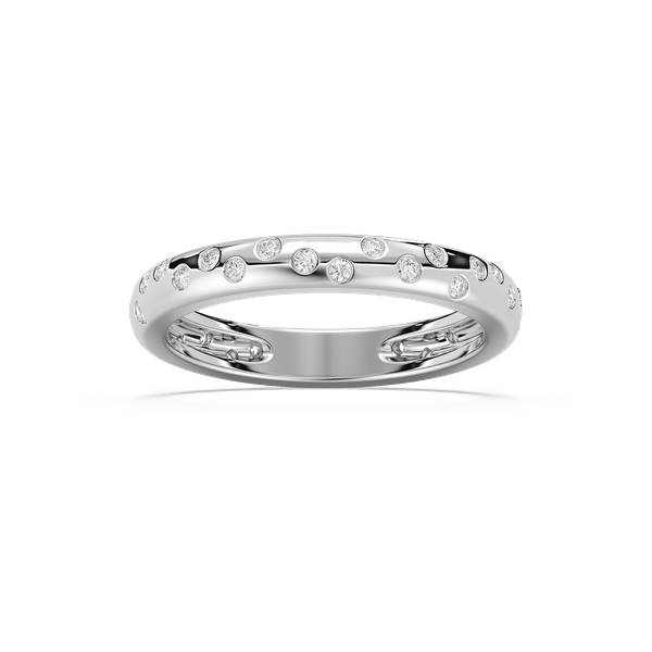 Shown in 14K White Gold|scattered eternity lab grown diamond band in 14k white gold metal