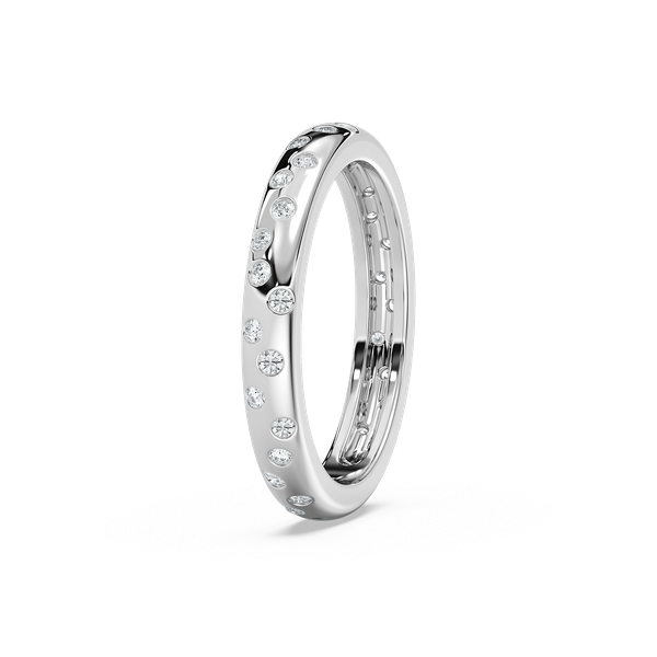 Shown in 14K White Gold|scattered eternity lab grown diamond band in 14k white gold metal