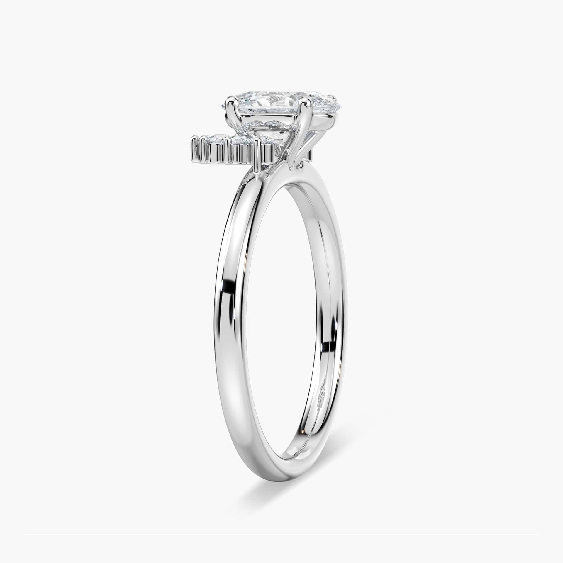 Shown with 1.5ct Oval Cut Lab Grown Diamond in 14k White Gold|Vintage style half halo engagement ring with 1.5ct oval cut lab grown diamond in 14k white gold