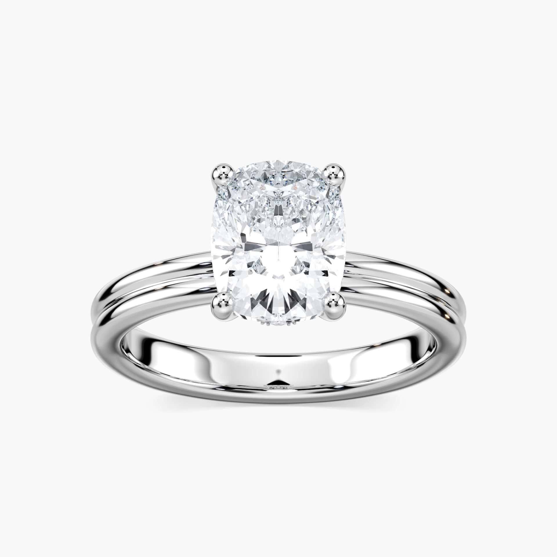 Shown with 1.5ct Oval Cut Lab Grown Diamond in 14k Yellow Gold|Beautiful hidden halo engagement ring with 1.5ct oval cut lab grown diamond in 14k yellow gold