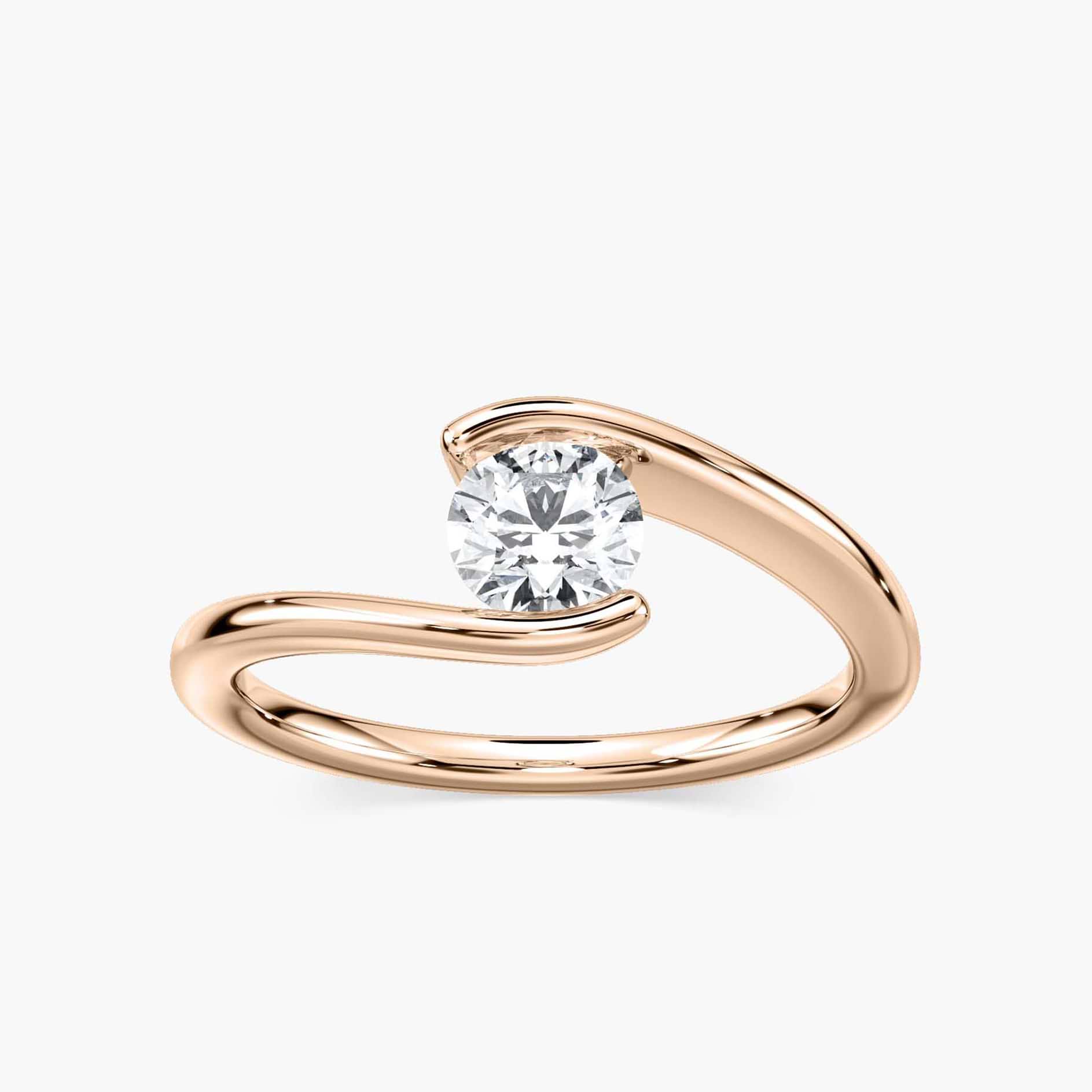 Shown with 2ct Round Cut Lab Grown Diamond in 14k White Gold|Modern minimalistic sleek engagement ring with a 2ct round cut lab grown diamond in a 14k white gold band that gives the illusion of a tension setting