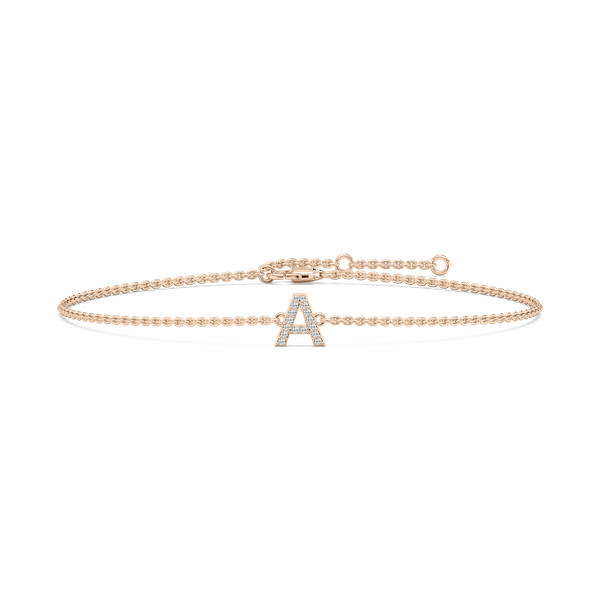 Diamond Initial Bracelet shown with "M" in 14K yellow gold | initial bracelet in gold with diamond accented letter