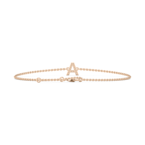 Diamond Initial Bracelet shown with "M" in 14K yellow gold | initial bracelet in gold with diamond accented letter