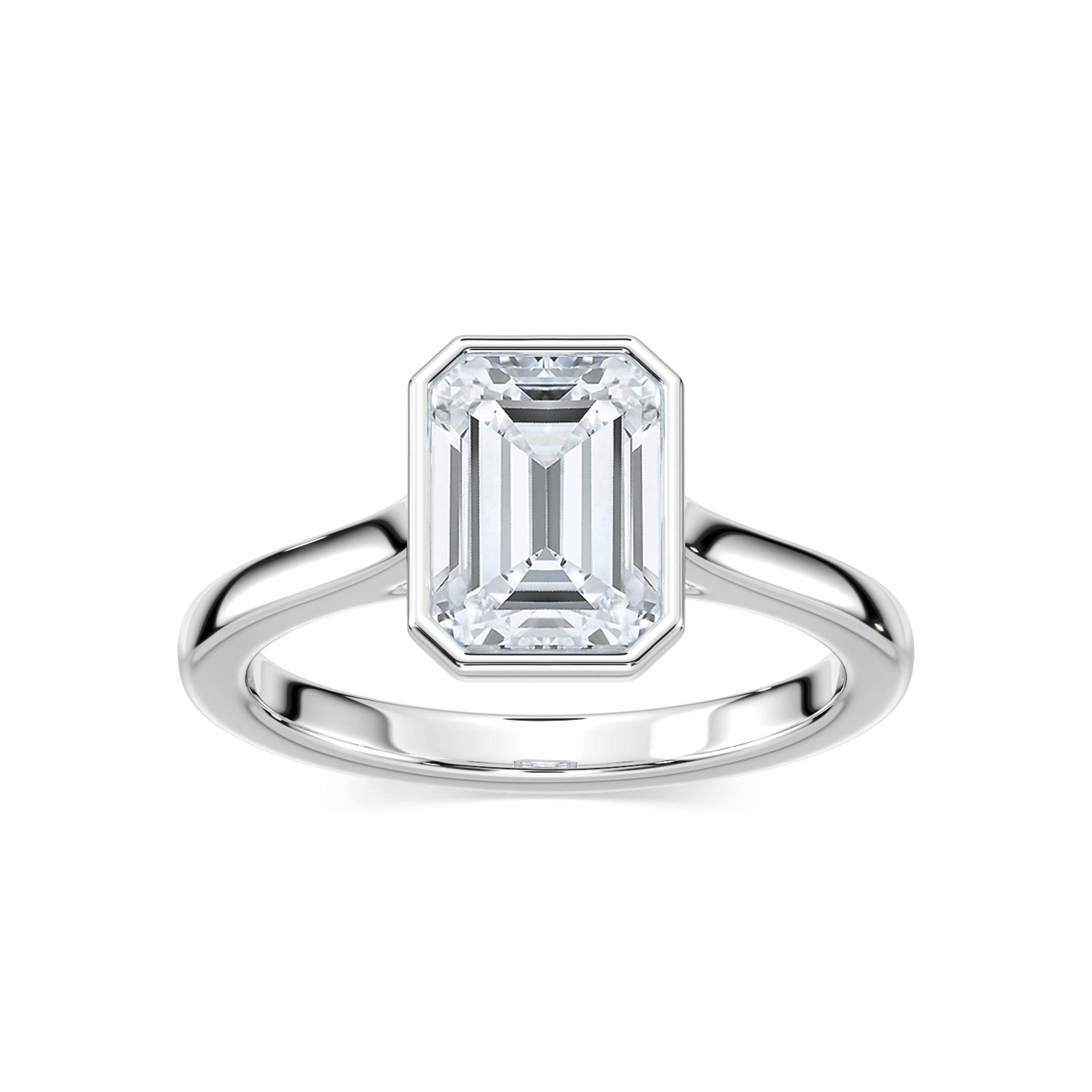 Shown with 1ct Round Cut Lab Grown Diamond in 14k Yellow Gold|Modern minimalistic engagement ring with 1ct round cut bezel set lab grown diamond in 14k yellow gold