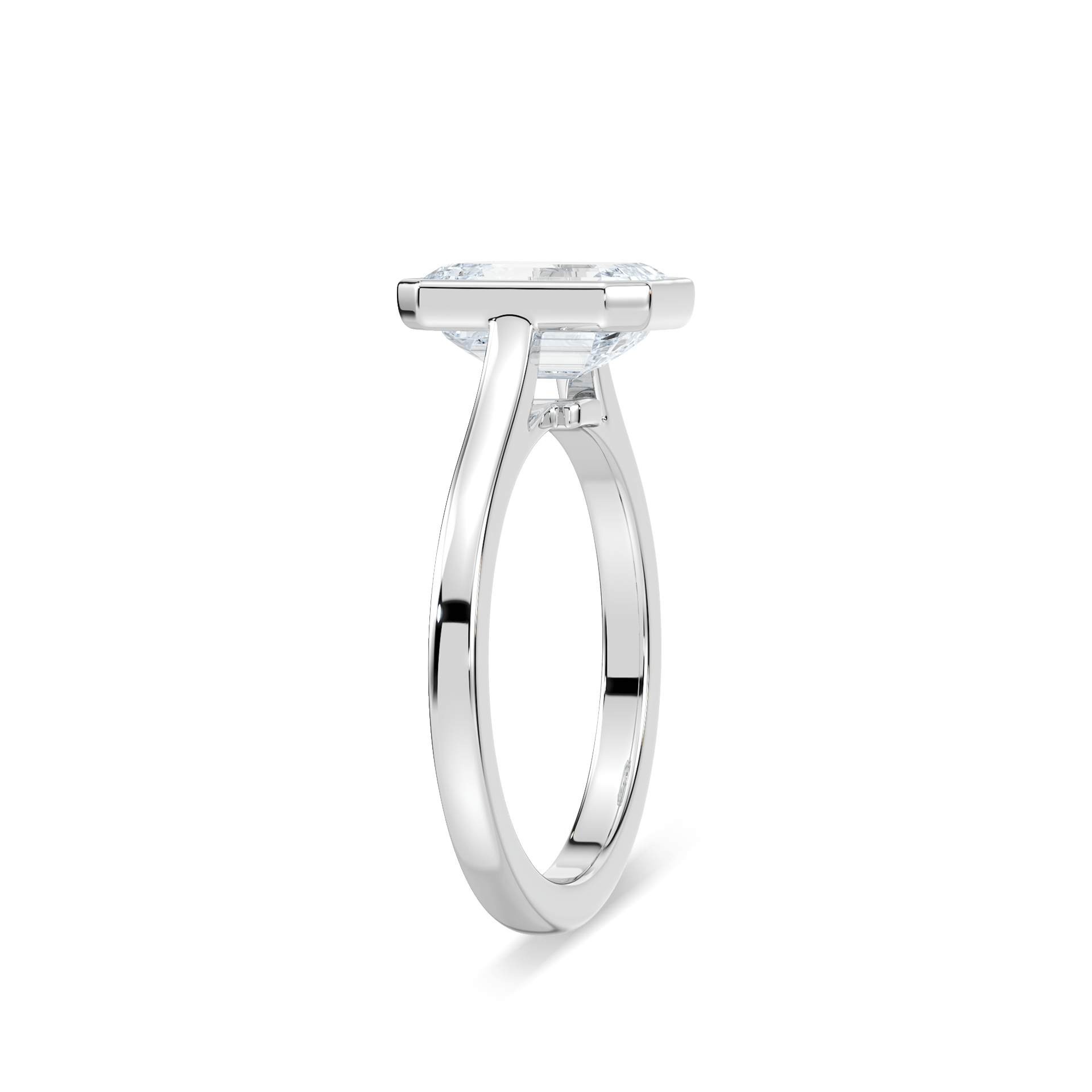 Shown with 1ct Round Cut Lab Grown Diamond in 14k Yellow Gold|Modern minimalistic engagement ring with 1ct round cut bezel set lab grown diamond in 14k yellow gold