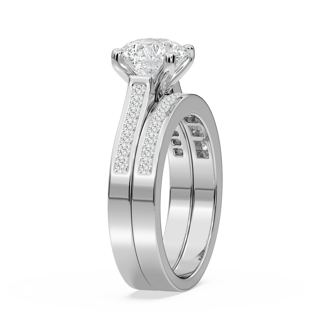 Hazel Lab Grown Diamond Cathedral Channel Wedding Set - MiaDonna