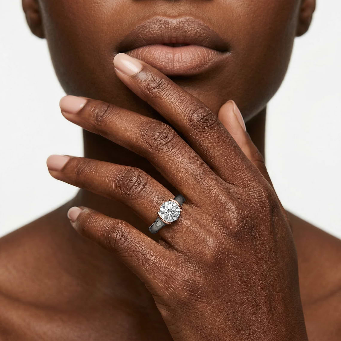 Audrey Round Lab Grown Diamond Half Bezel Solitaire Engagement