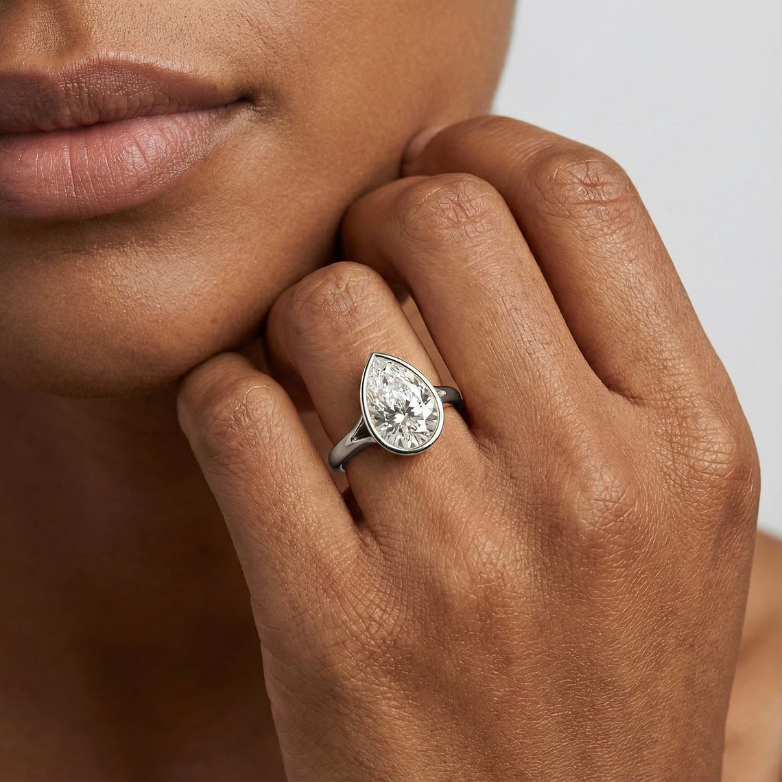 Linda Pear Lab Grown Diamond Bezel Split Shank Solitaire