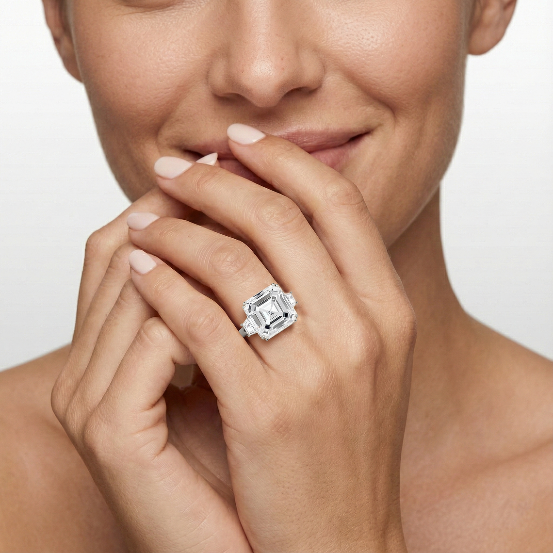 Liz 21 ctw Asscher Lab Grown Diamond Double Prong Three Stone