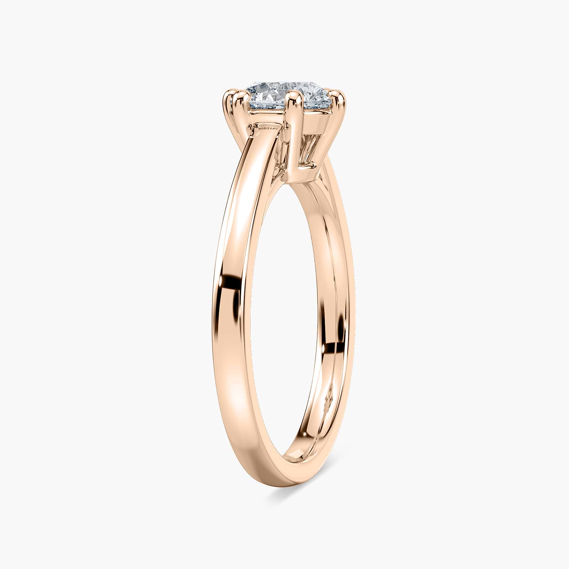 Shown with 1ct Round Cut Lab Grown Diamond in 14k White Gold|Beautiful solitaire engagement ring with 6 prong set 1ct round cut lab grown diamond in 14k white gold crown style setting